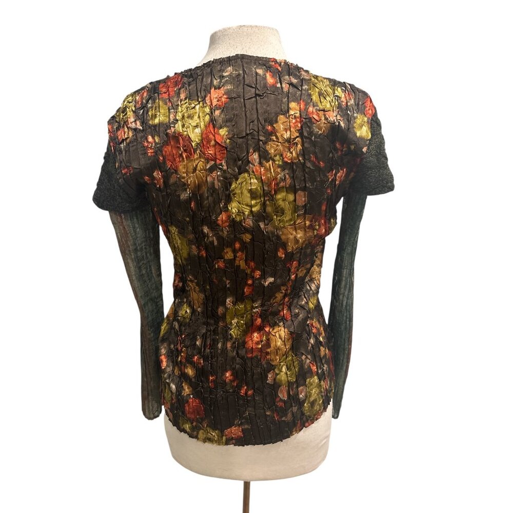 Alberto Makali Floral Applique Sheer Blouse L Boho Gothic Fall Top - Picture 5 of 9